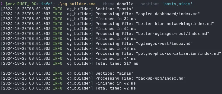 Логи запущенного приложения